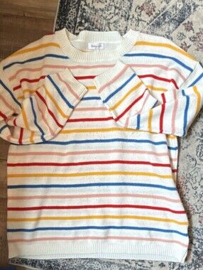 Hailey & Co. Women's Multicolor Striped Knit Pullover Crew Neck Size L Vintage